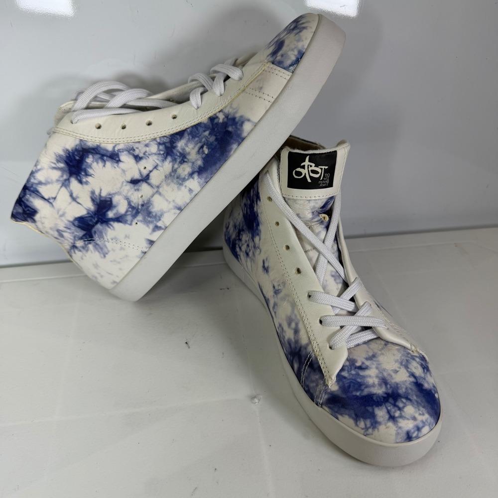 OTBT Women's High Top Sneakers Tie Dye Blue White Leather Upper Rubber Sole Sz 8